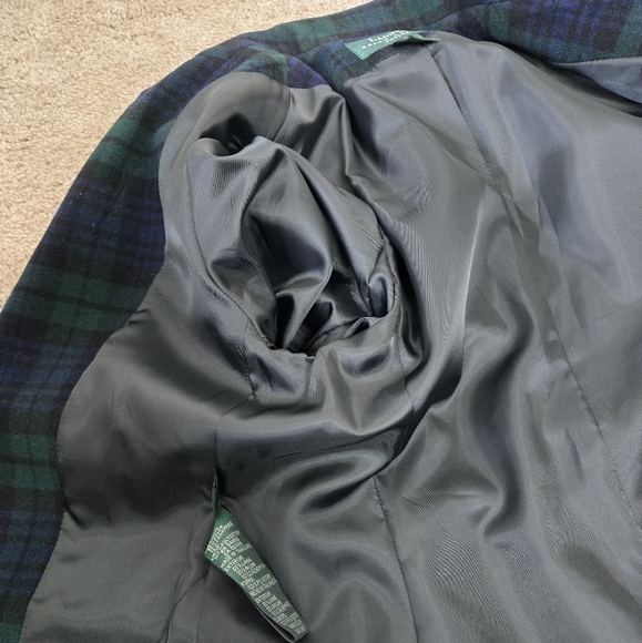 Vintage Ralph Lauren Tartan Plaid Wool Cashmere Check Blazer Green Navy Size 8P - Picture 13 of 15